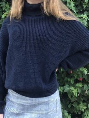 Brandy Melville Navy Ribbed Turtleneck Knit Sweater
